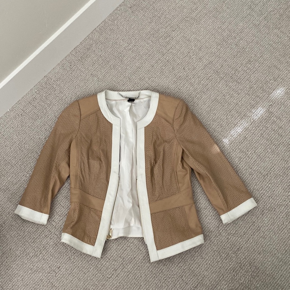 White House black market tan and white jacket